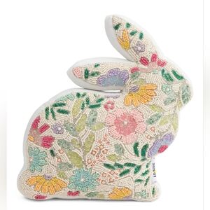 🐇🔹️Made In india 🔹️16x16 Beaded Embroidered Floral Bunny Accent Pillow